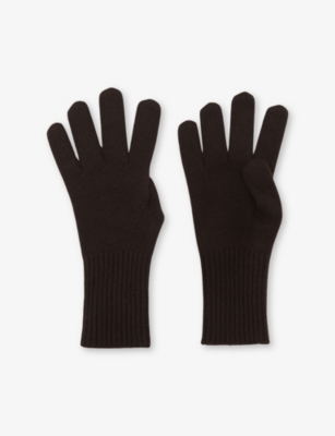 Reiss Womens Chocolate Florise Contrast-trim Wool-blend Gloves In Black