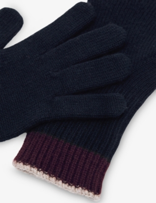 Reiss Womens Florise Contrast-trim Wool-blend Gloves Navy In Blue