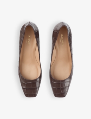 LK BENNETT: Sally croc-effect heeled leather courts