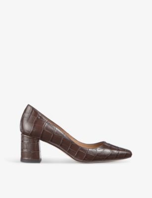 LK BENNETT: Sally croc-effect heeled leather courts