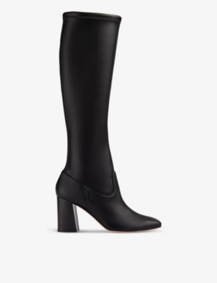 Lk Bennett Womens Bla-black Carter Block-heel Leather Knee-high Boots In Bla-black