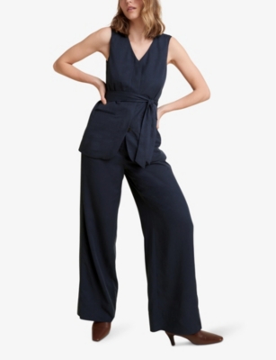 The White Company Womens Vintindigo Wrap-tie V-neck Linen-blend Waistcoat In Vintindigo