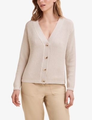 THE WHITE COMPANY: V-neck ribbed organic cotton-blend cardigan