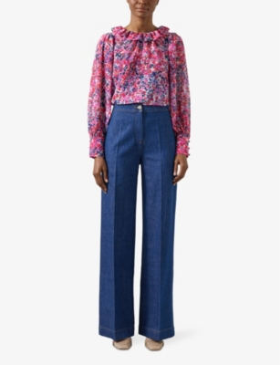Lk Bennett Womens Blu-vy Erin Floral-print Recycled-polyester Top In Blu-navy