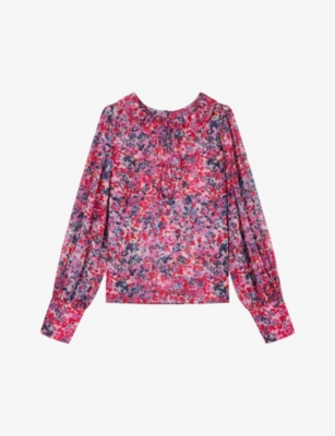 Lk Bennett Womens Blu-vy Erin Floral-print Recycled-polyester Top In Blu-navy