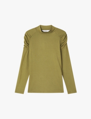 Lk Bennett Womens Gre-olive Lacey Gathered-shoulder Stretch-jersey Top In Gre-olive