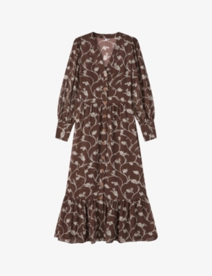 Lk Bennett Lucian Tiered Floral-print Midi Dress In Mul-brown