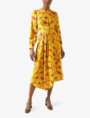 Lk Bennett Womens Mul-yellow Henrietta Floral-print Woven Midi Dress In Mul-yellow