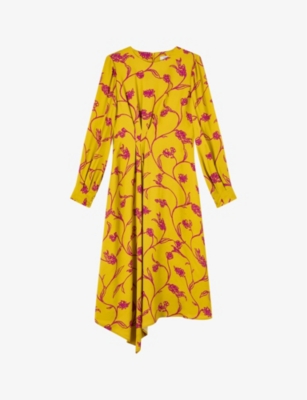 Lk Bennett Womens Mul-yellow Henrietta Floral-print Woven Midi Dress In Mul-yellow