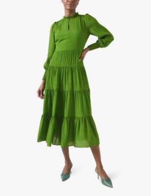 Shop Lk Bennett Womens Gre-bright Green Flora Chevron-devorè Silk-blend Midi Dress