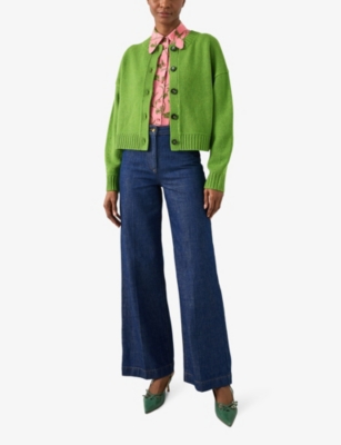 Lk Bennett Amore Chunky Merino Wool Cardigan In Gre-bright Green