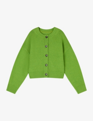 LK BENNETT WOMENS GRE-BRIGHT GREEN AMORE CHUNKY-KNIT MERINO-WOOL CARDIGAN 