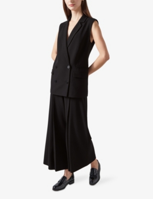 LK BENNETT: Eva double-breasted woven longline waistcoat