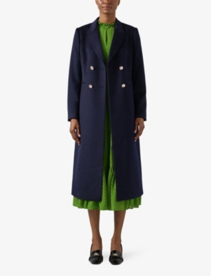Lk Bennett Womens Blu-vy Mariner Double-breasted Wool Coat In Blu-navy
