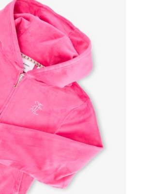 JUICY COUTURE DIAMANTÉ-TEXT ZIP-FRONT VELOUR HOODY 7-16 YEARS FUCHSIA PURPL 