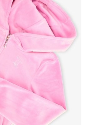 JUICY COUTURE DIAMANTÉ-TEXT ZIP-FRONT VELOUR HOODY 7-16 YEARS PINKY LILAC CHIFFON 