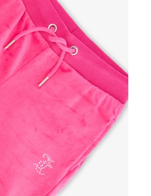 JUICY COUTURE DIAMANTÉ-TEXT BOOTCUT-LEG VELOUR JOGGING BOTTOMS 7-16 YEARS FUCHSIA PURPL 