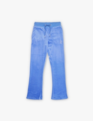 Shop Juicy Couture Amparo Blue Diamanté-text Bootcut-leg Velour Jogging Bottoms 7-16 Y