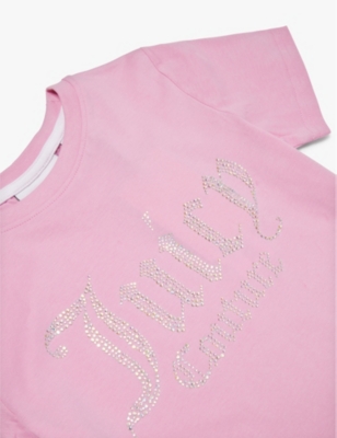 Shop Juicy Couture Pinky Lilac Chiffon Diamante Short-sleeves Cotton-jersey T-shirt 7-16 Y