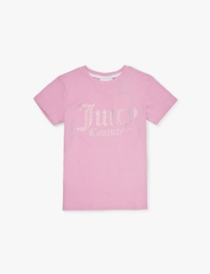 Shop Juicy Couture Pinky Lilac Chiffon Diamante Short-sleeves Cotton-jersey T-shirt 7-16 Y