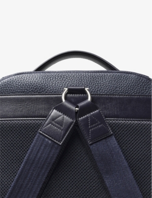 Aspinal Of London Mens Navy Reporter Logo-embossed Zipped Grained-leather Backpack In Navy