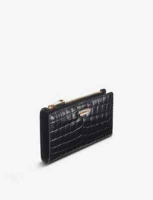 ASPINAL OF LONDON: Mayfair logo-plaque croc-effect faux-leather wallet