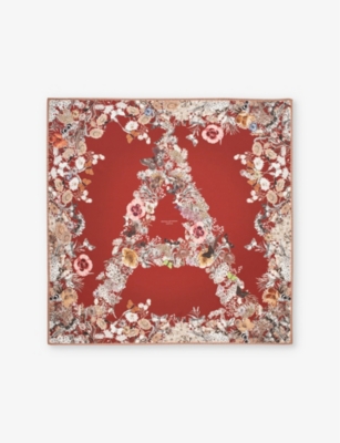 ASPINAL OF LONDON: Ombre 'A' floral-print silk scarf