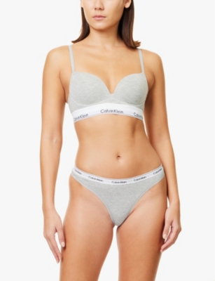 CALVIN KLEIN: Modern plunge push-up cotton-blend bra