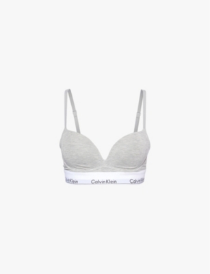 CALVIN KLEIN: Modern plunge push-up cotton-blend bra