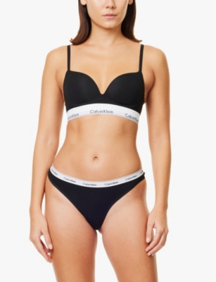 CALVIN KLEIN: Modern plunge push-up cotton-blend bra