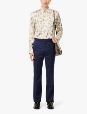 Shop Givenchy Mens Graphic-print Regular-fit Silk Shirt Cream Ochre