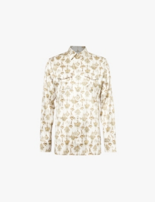 Shop Givenchy Mens Graphic-print Regular-fit Silk Shirt Cream Ochre