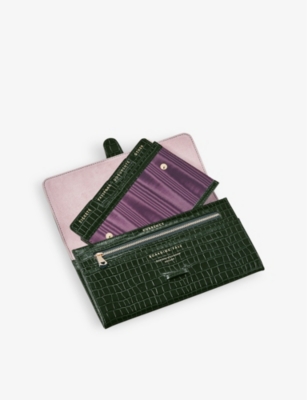 Aspinal Of London Croc-effect Leather Travel Wallet In Evergreen