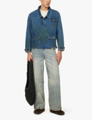 Shop Found Mens  Baggy Brand-patch Wide-leg Relaxed-fit Denim Jeans In Blue