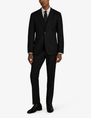Reiss Mens  Aspire Mid-rise Slim-fit Wool Trousers In Black