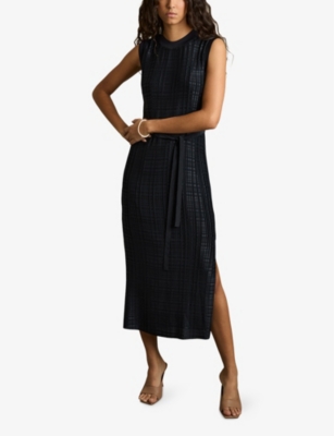 Reiss Womens Jules Pleated Woven Midi Dress Navy In Navy