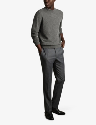 Reiss Vince Argyle Wool Sweater In Mid Grey Melange