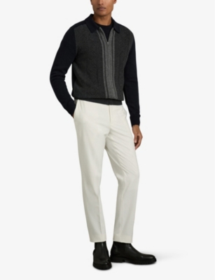 Reiss Mens  Tennant Colour-block Zip-through Wool Cardigan In Navy/grey