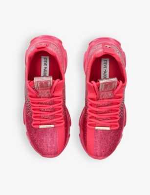 STEVE MADDEN WOMENS FUCHSIA RHINESTONE-EMBELLISHED LOW-TOP WOVEN TRAINERS EUR 38/5 UK 