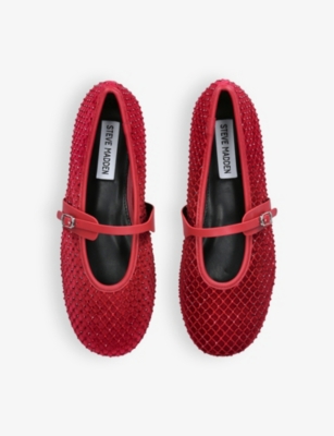 Steve Madden Womens  Rejoice-r Rhinestone-embellished Mesh Flats In Red
