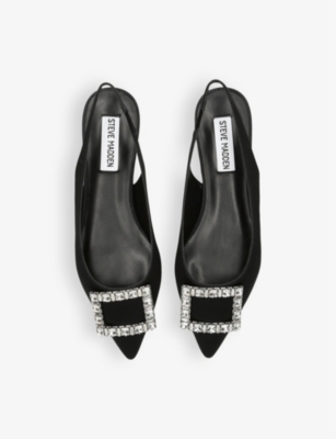 STEVE MADDEN WOMENS BLACK ISABELLE CRYSTAL-EMBELLISHED SATIN SLINGBACK FLATS EUR 39 / 6 UK 