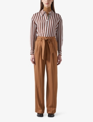 LK BENNETT: Ellis cognac-stripe stretch woven-blend trousers