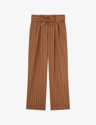 LK BENNETT: Ellis cognac-stripe stretch woven-blend trousers