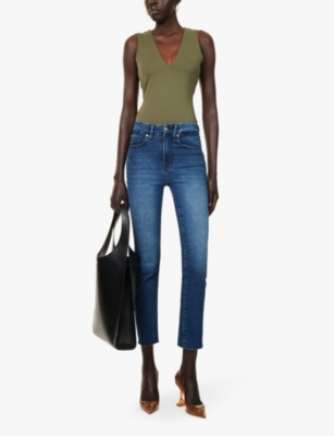 GOOD AMERICAN: Good Classic five pockets straight-leg mid-rise stretch cotton-blend denim jeans