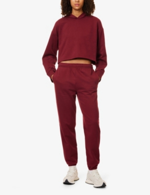 BEYOND YOGA WOMENS BY ON THE GO STRAIGHT-LEG COTTON-BLEND JERSEY JOGGING BOTTOMS CALIFORNIA MERLOT 