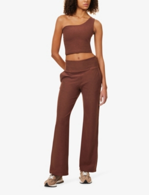 BEYOND YOGA WOMENS BEYOND YOGA THE BOLD SHOULDER SPACEDYE MOISTURE-WICKING CROPPED STRETCH-JERSEY TOP 