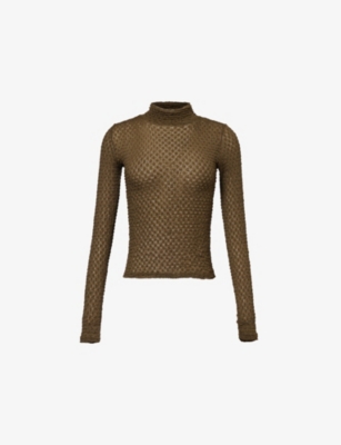 Shop Frame Womens Textured Turtleneck Stretch-woven Top Rich Military