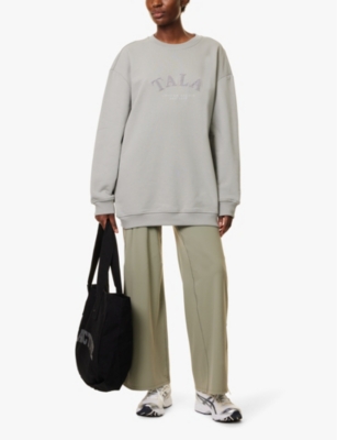 WE ARE TALA OMENS SOFT SAGE STUDIO BORG-LOGO OVERSIZED ORGANIC-COTTON JERSEY SWEATSHIRT 
