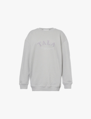 We Are Tala Omens Soft Sage Studio Borg-logo Oversized Organic-cotton Jersey Sweatshirt In Soft Sage
