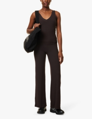 We Are Tala Omens Espresso 365 Sculpting Multiway Fold-waist Relaxed Fit Stretch-jersey Trousers In Espresso
